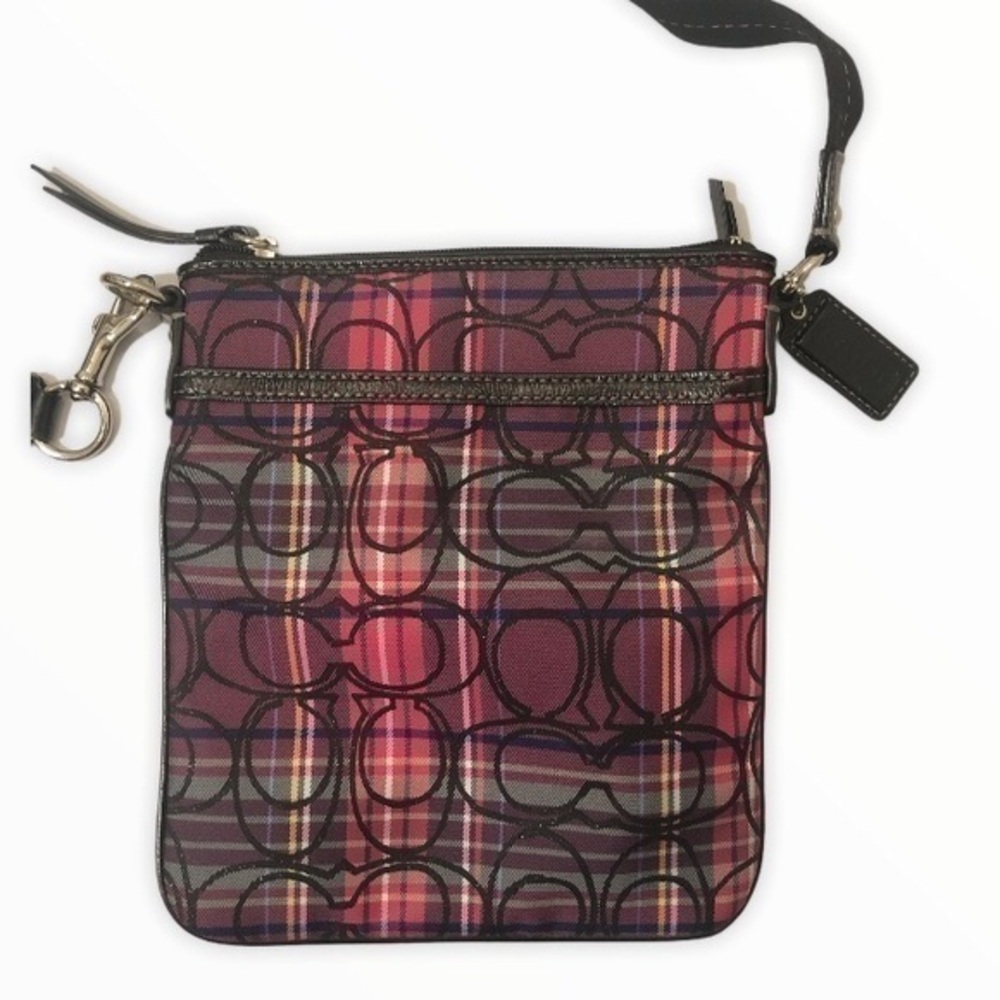 Coach pink tarlatan plaid crossbody bag